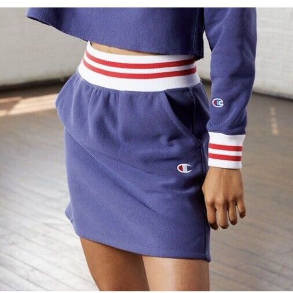 Champion Womens Reverse Weave Yarn Dye Stripe Fleece Skirt ML951 Blue NWT $55 32
